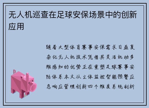 无人机巡查在足球安保场景中的创新应用