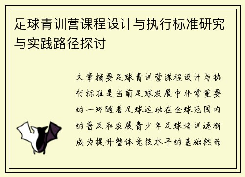 足球青训营课程设计与执行标准研究与实践路径探讨