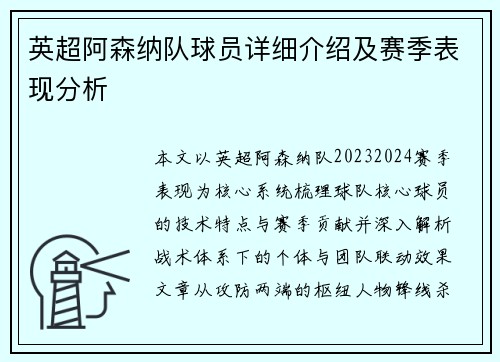 英超阿森纳队球员详细介绍及赛季表现分析